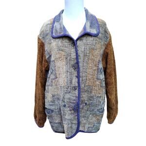 Nino Wong California Tapestry Jacket Art to Wear Purple Orange Unique Boho Sz M